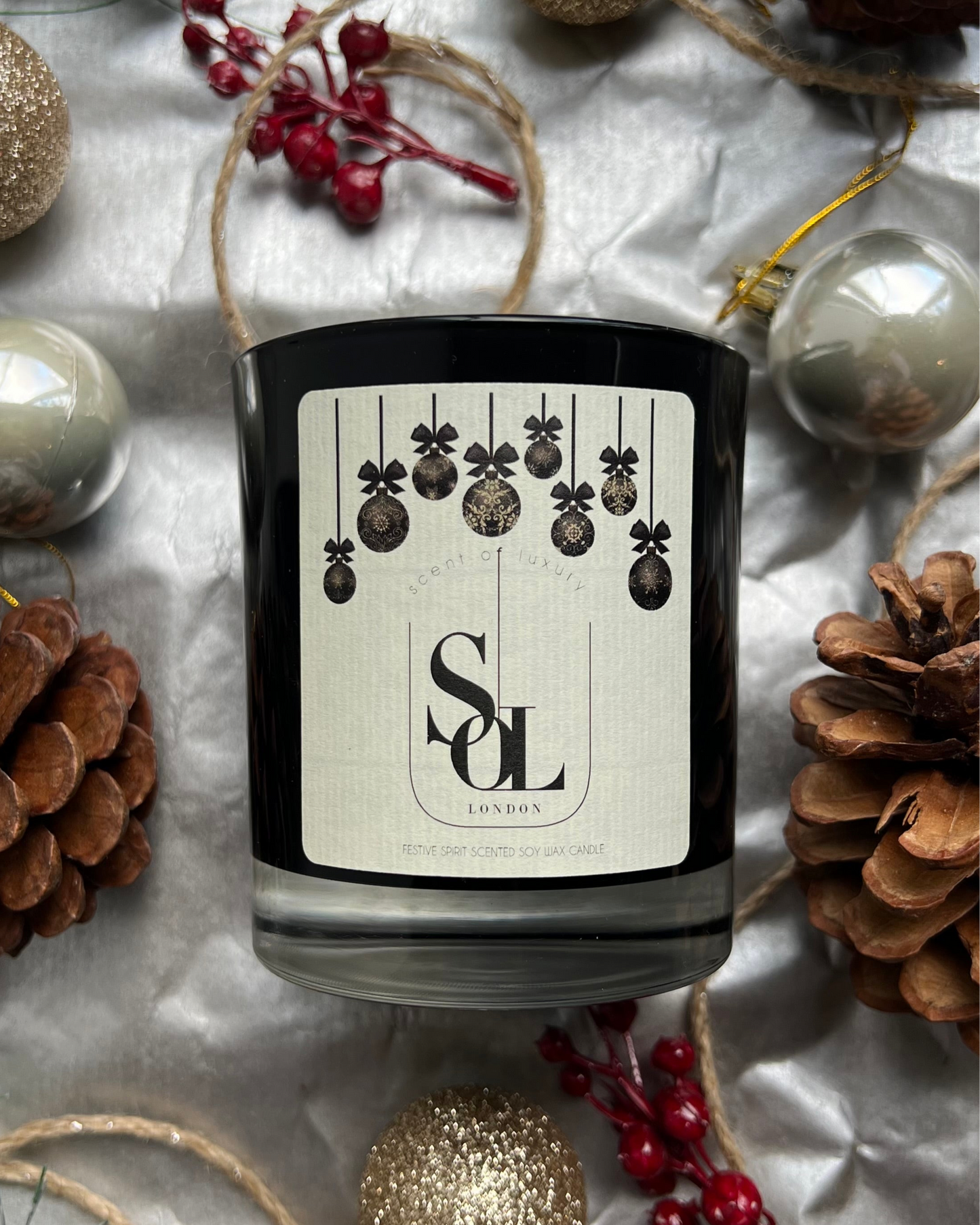 Scented Christmas luxury soy wax candle perfect for gifts or home decor