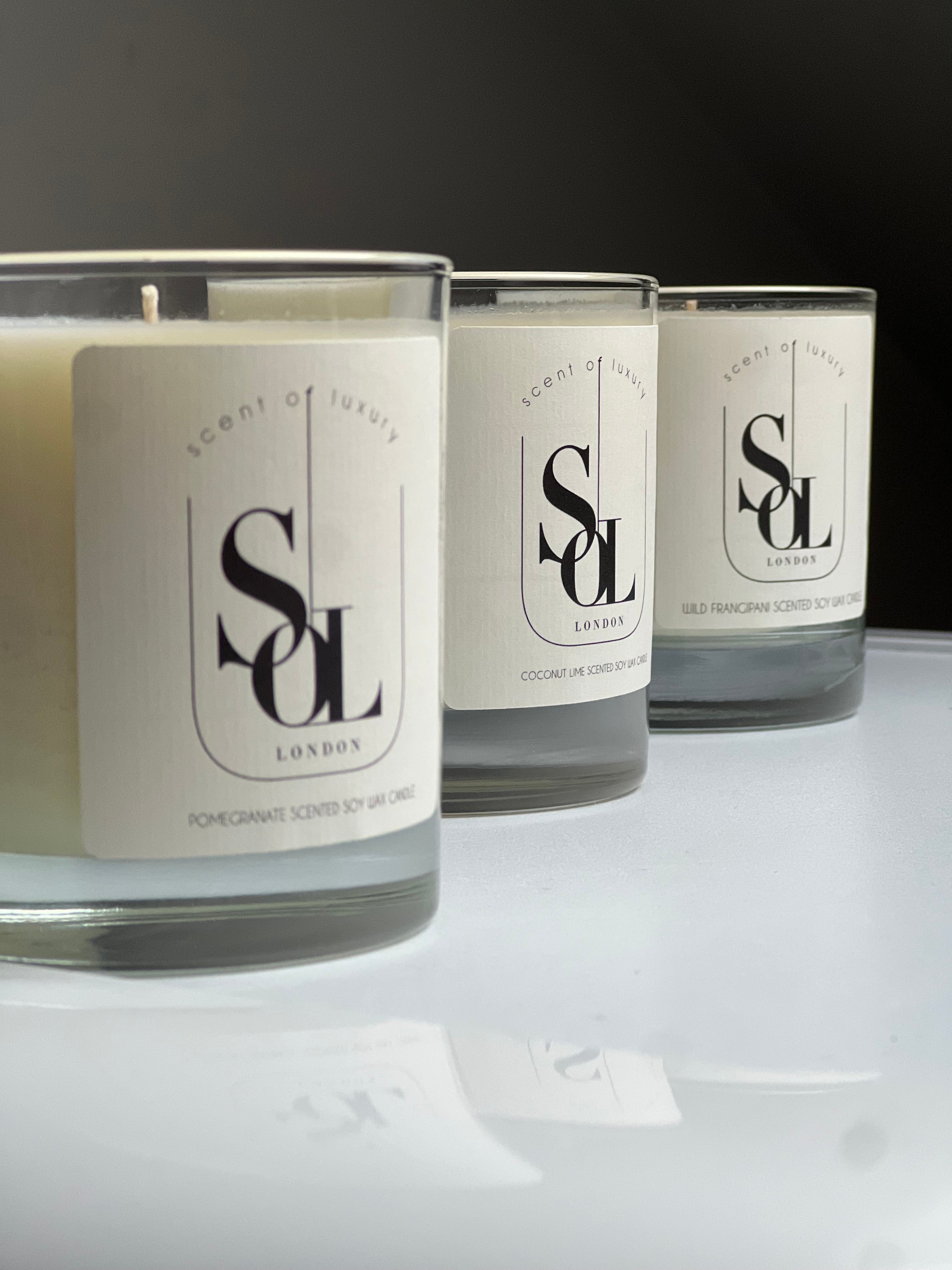 Three hand-poured luxury scented soy wax candles